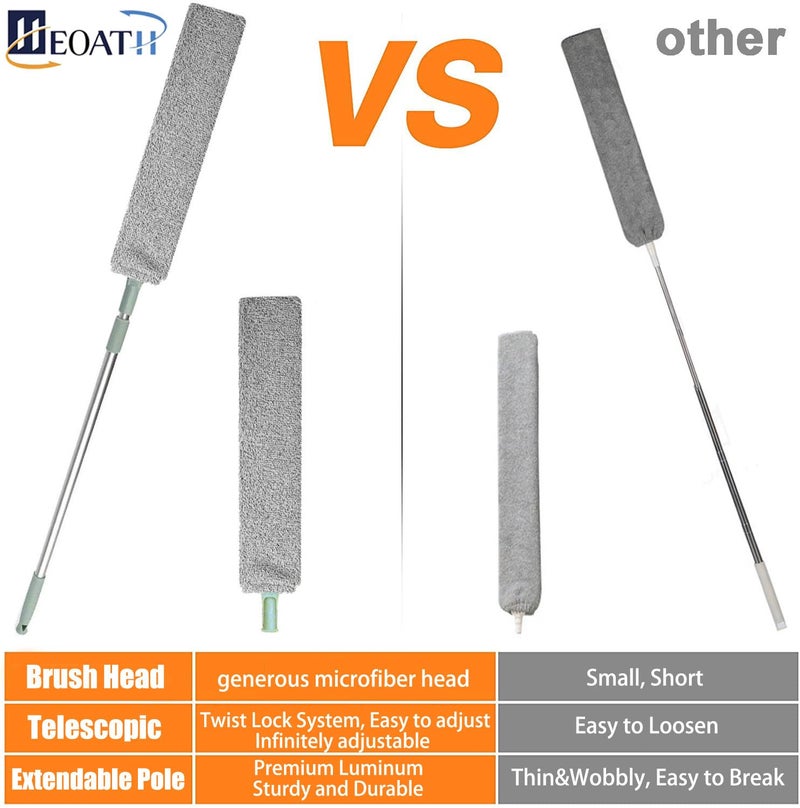 HEOATH Dust Brush Under Appliance Microfiber Duster with Extension Pole (40 to 55 inches) Bendable, Washable, Extendable Gap Dusters for Sofa Bed Furniture Bottom - Wet or Dry Gray - Image 2